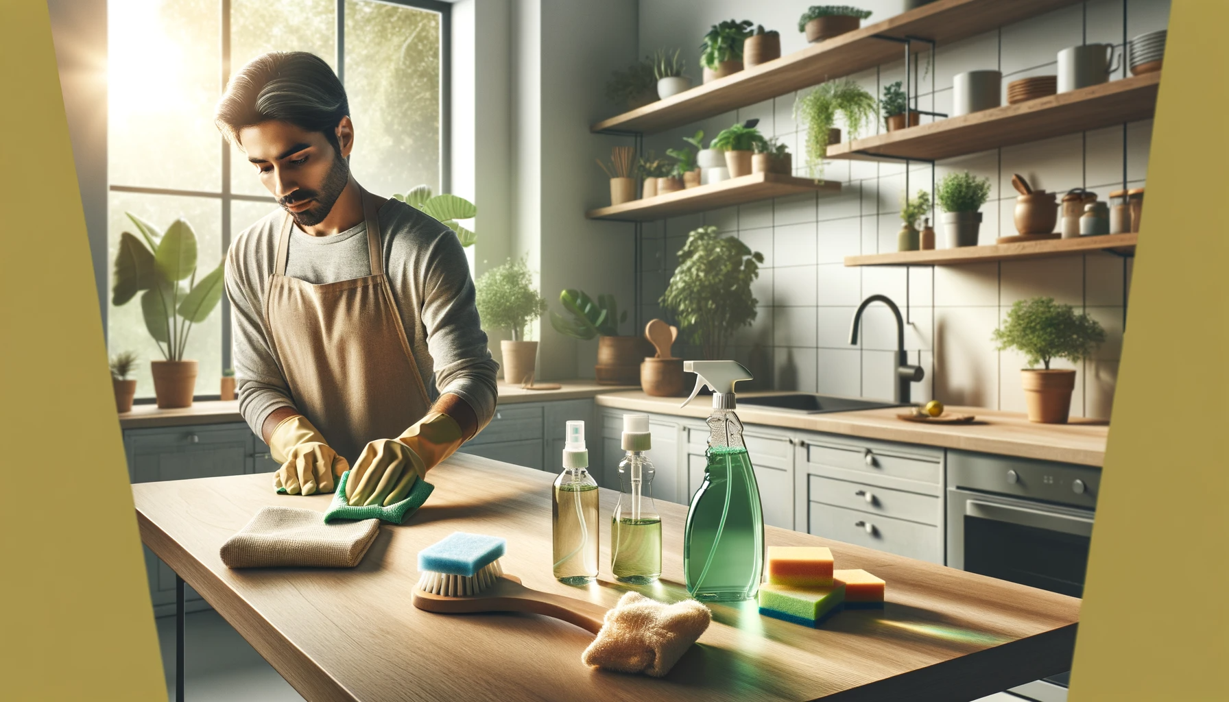 DALL·E 2023-12-01 16.08.06 – A hyper-realistic image of an eco-friendly home cleaning scene with no text anywhere. In a well-lit, contemporary kitchen, a person of South Asian des