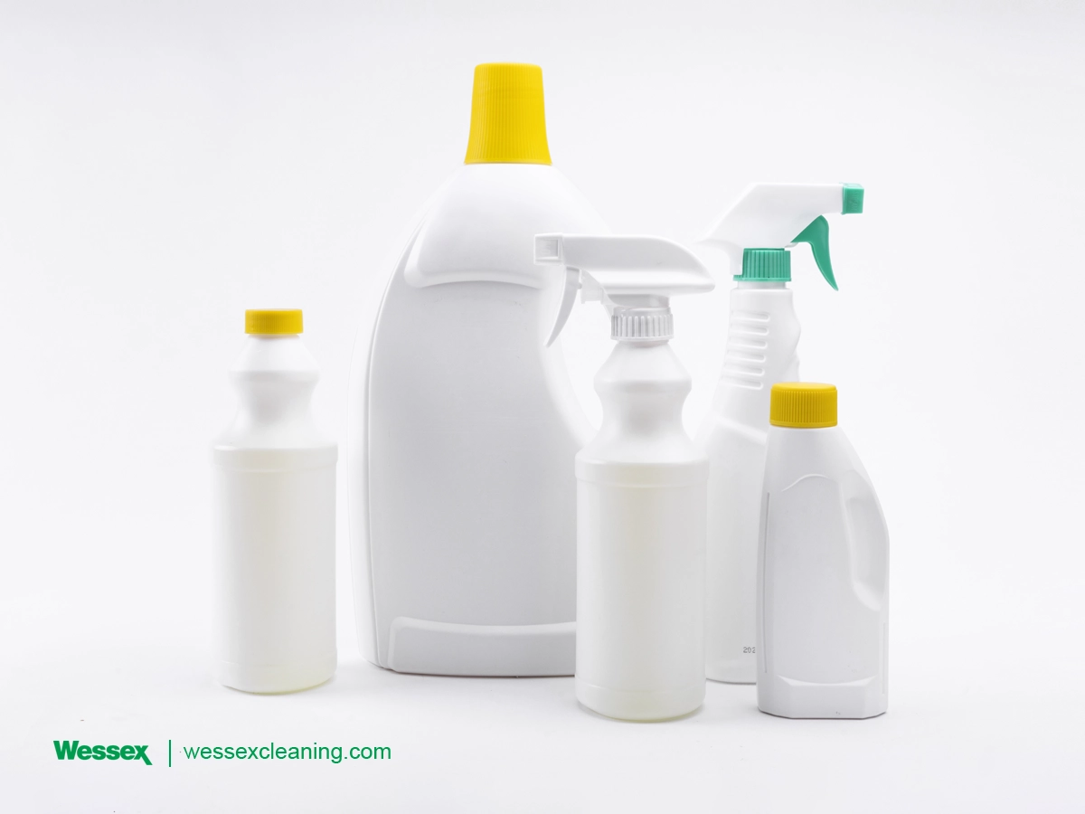 Eco-friendly refillable bottles for cleaning products, reducing plastic waste and promoting sustainability.