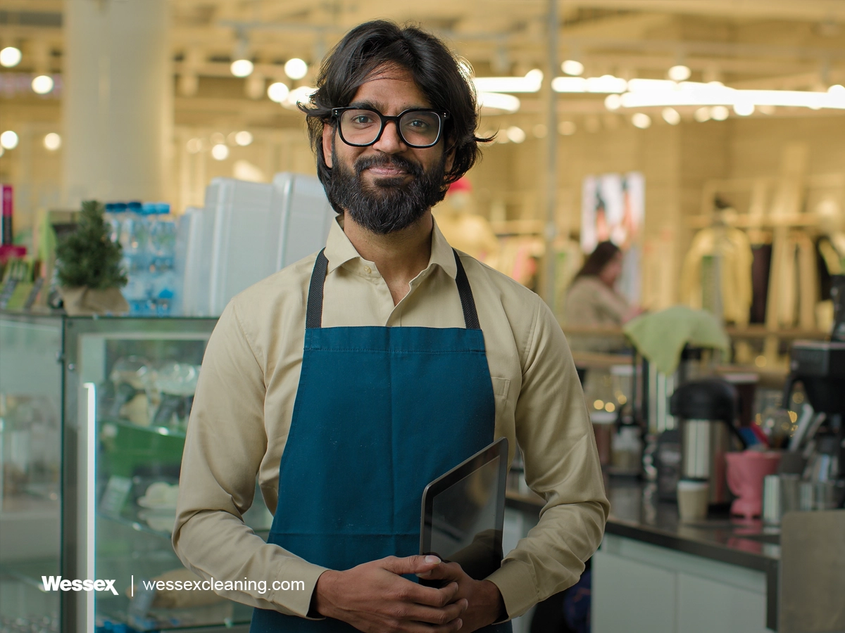Small business owner considering the right disinfectant for their business.