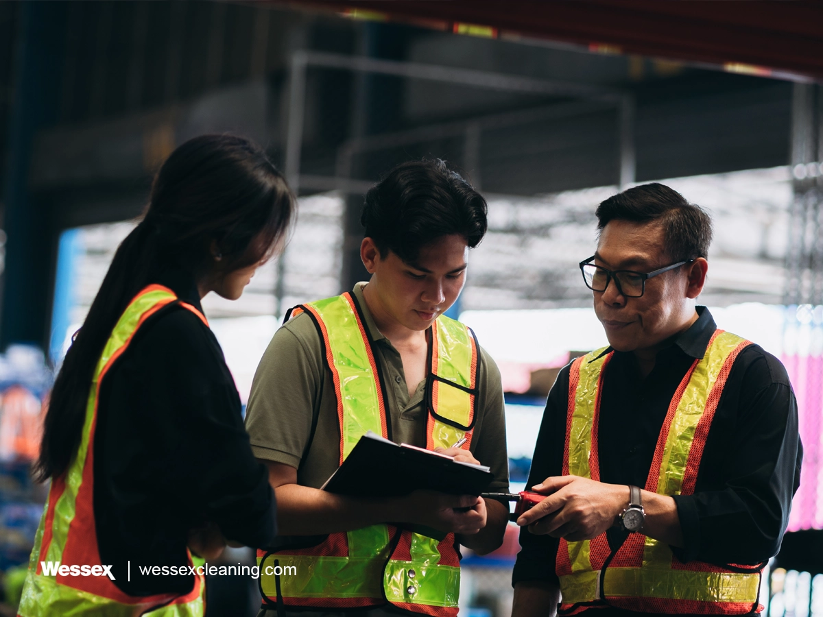 employees checking health and safety procedures for audit readiness