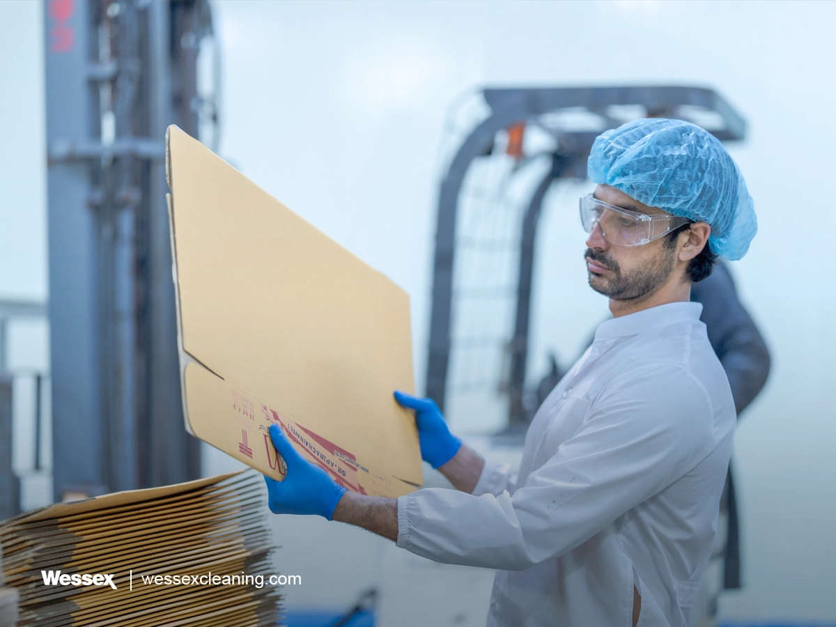 Quality control supervisor wearing protective gear in a UK food factory