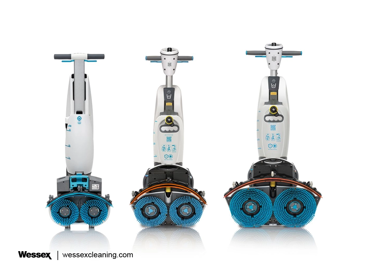 i-mop scrubber dryer cleaning a commercial floor, showcasing water-efficient equipment