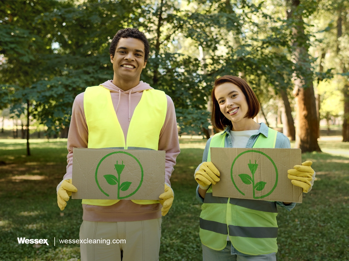 Eco activists holding environmental awareness signs
