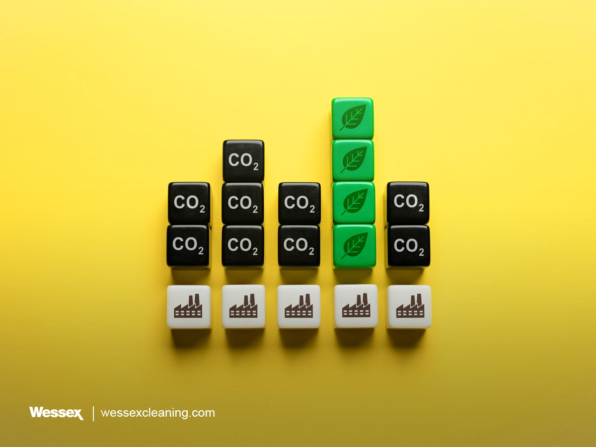 Environmentally friendly industrial plant with clean emissions and green surroundings