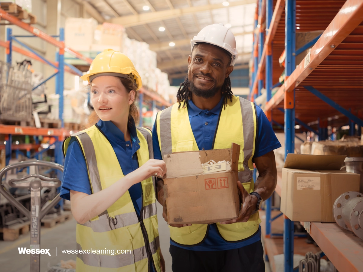 Team Collaborating in Warehouse