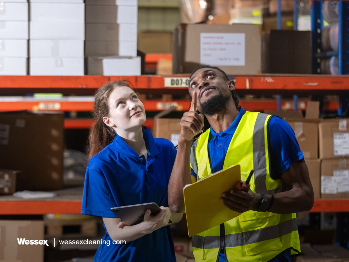 Warehouse worker checking checklist and shelving products